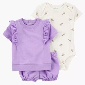 NEW Carter's 3-Piece Cotton Shirt Bodysuit Shorts Set Size 6 Months 6M Baby Girl